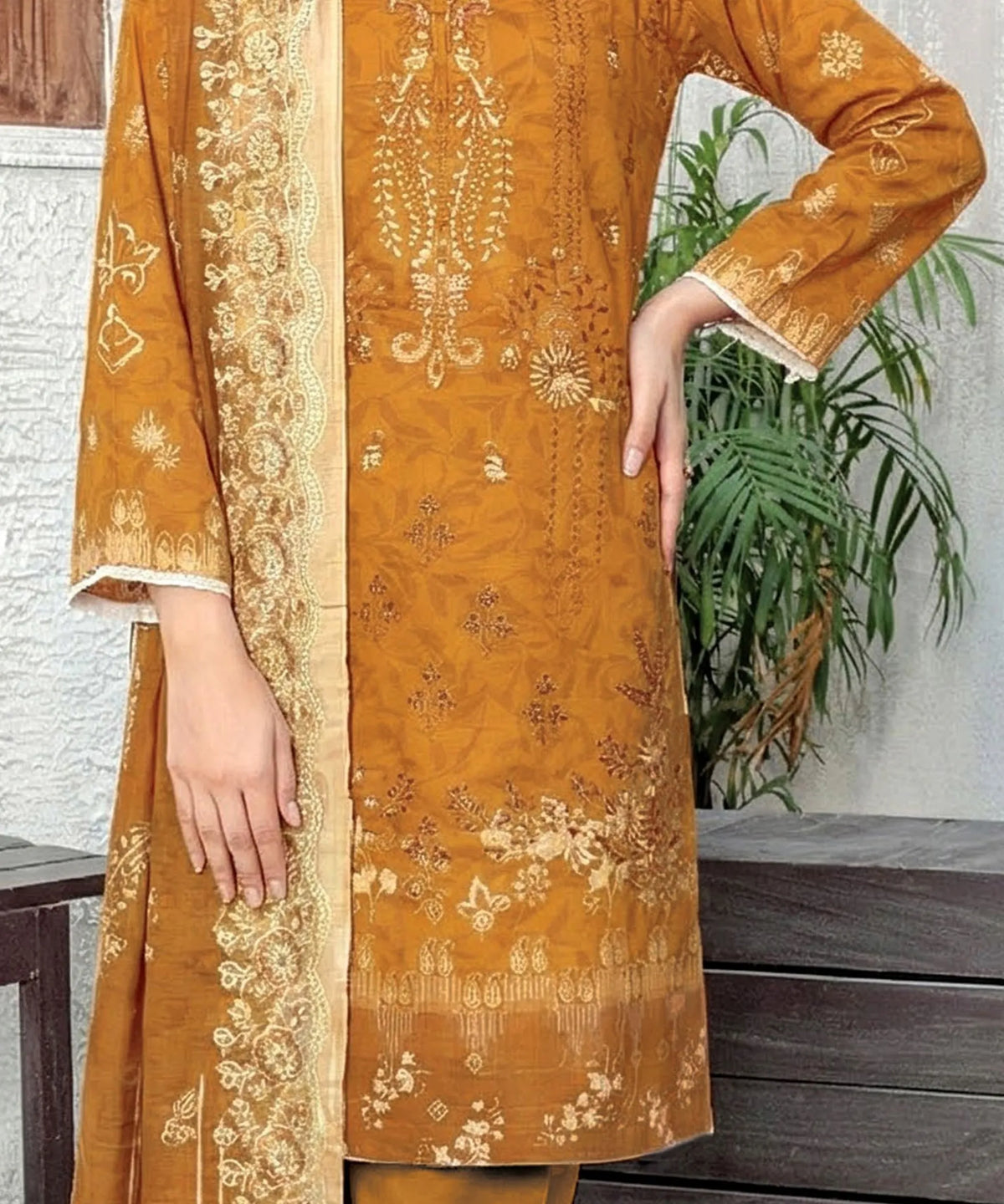 Toffee Embroidered Unstitched Suit Design