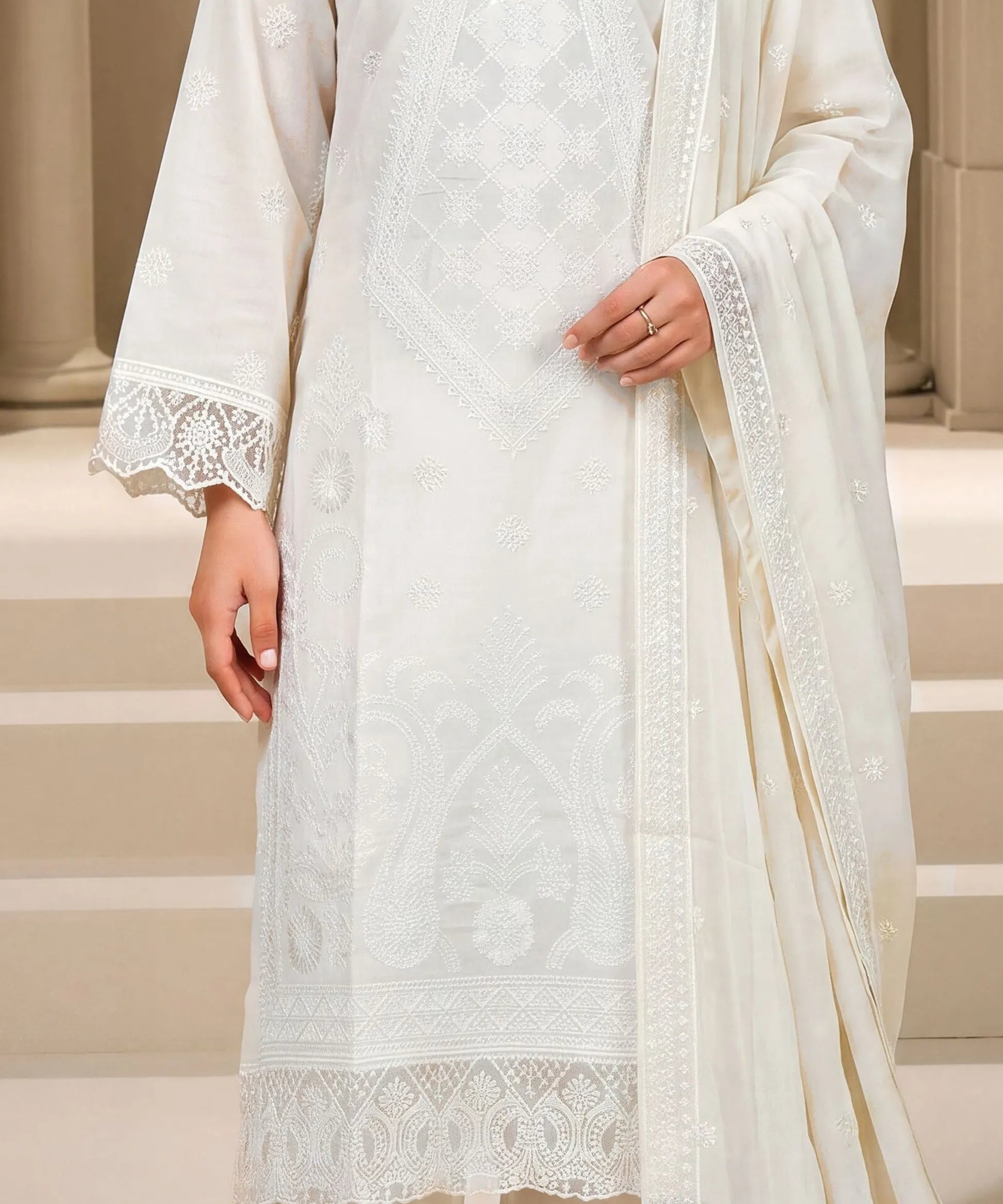 White Embroidered Unstitched 3PC Suit