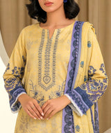 Yellow Embroidered Unstitched 3PC Suit Front View