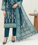 Aaria Deep Teal Unstitched 3PC Suit Printed Dupatta Design