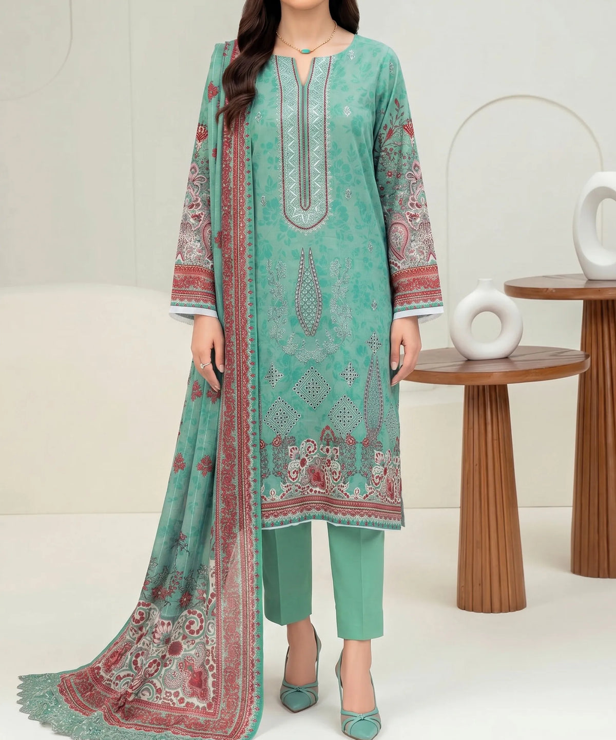 Aaria Teal Embroidered Unstitched Suit Embroidery Detail
