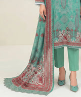 Aaria Teal Unstitched 3PC Suit Printed Dupatta Design