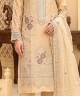 Beige Unstitched 3PC Suit Printed Dupatta Design.