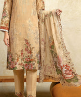 Beige Unstitched 3 PC Suit Printed Dupatta Design