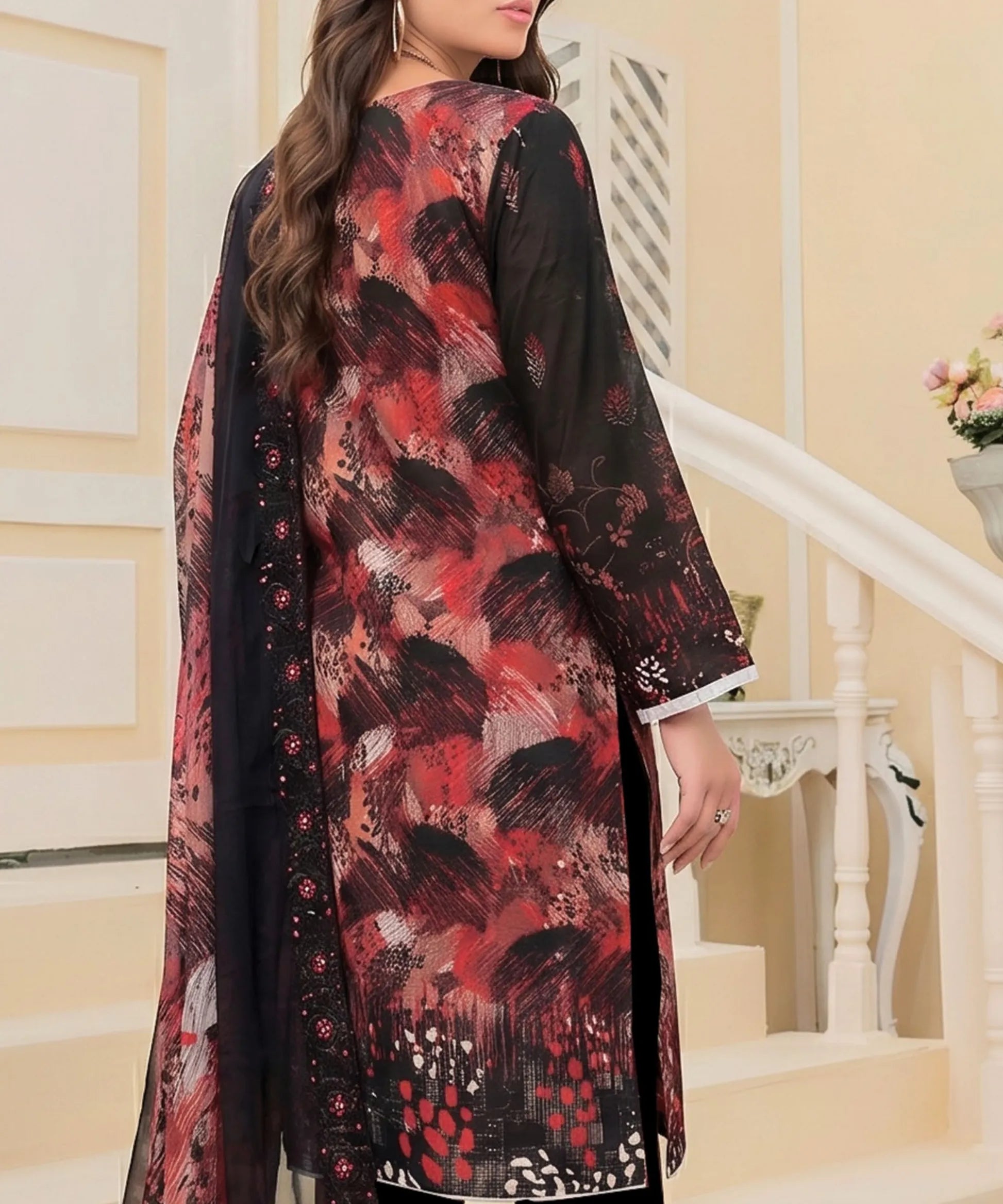 Black Embroidered Unstitched Suit Back Design