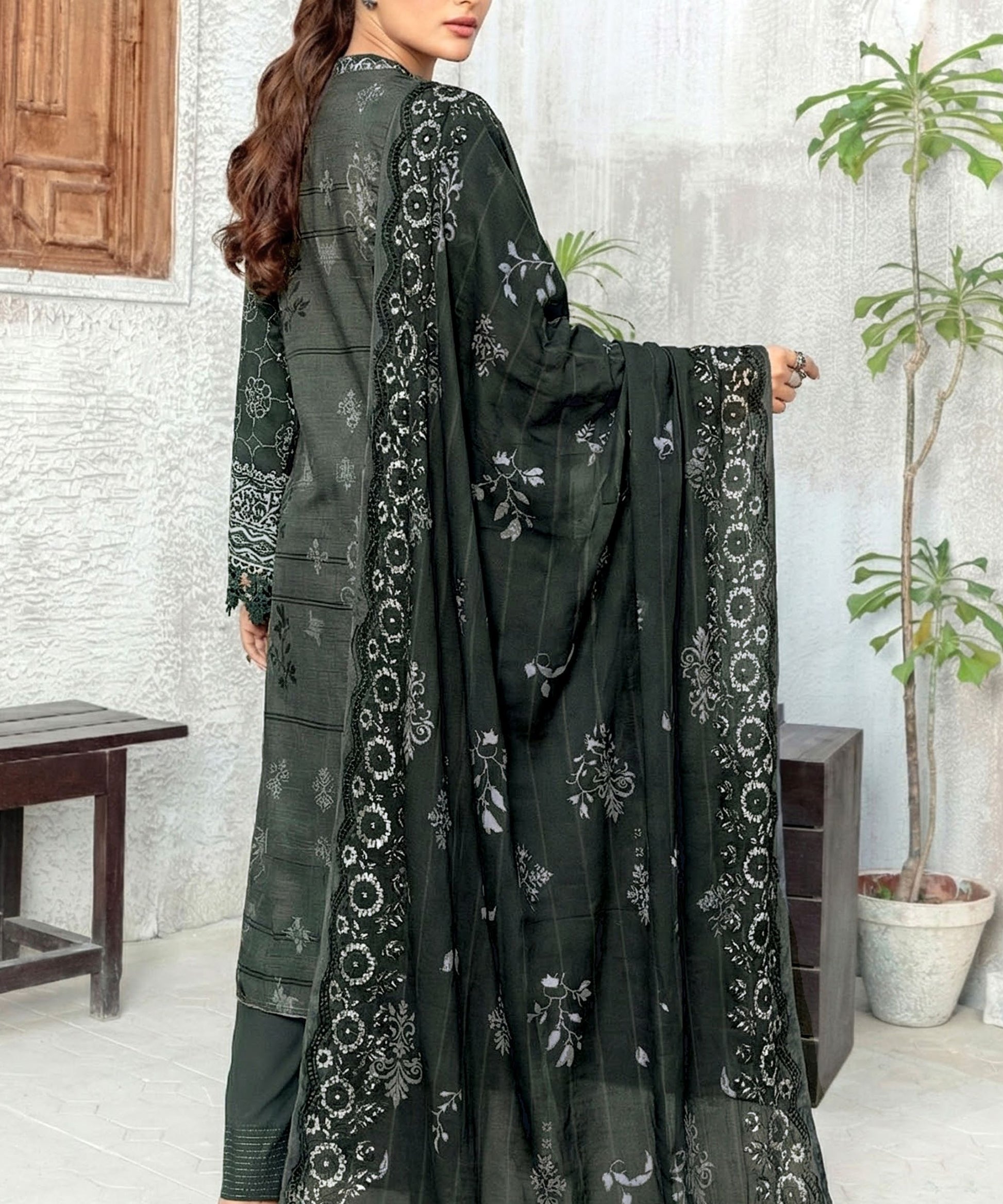 Black Unstitched Embroidered Suit Back Design