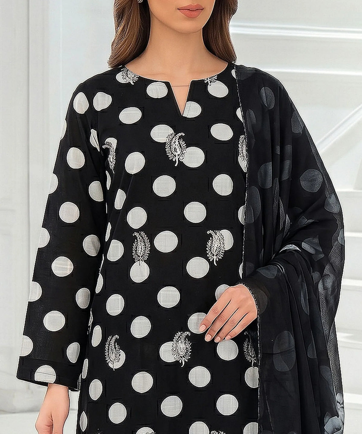 Black Embroidered Unstitched Suit Neckline Embroidery Detail