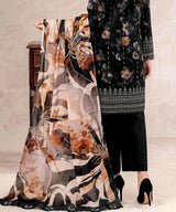 Black Unstitched 3PC Suit Printed Dupatta Design