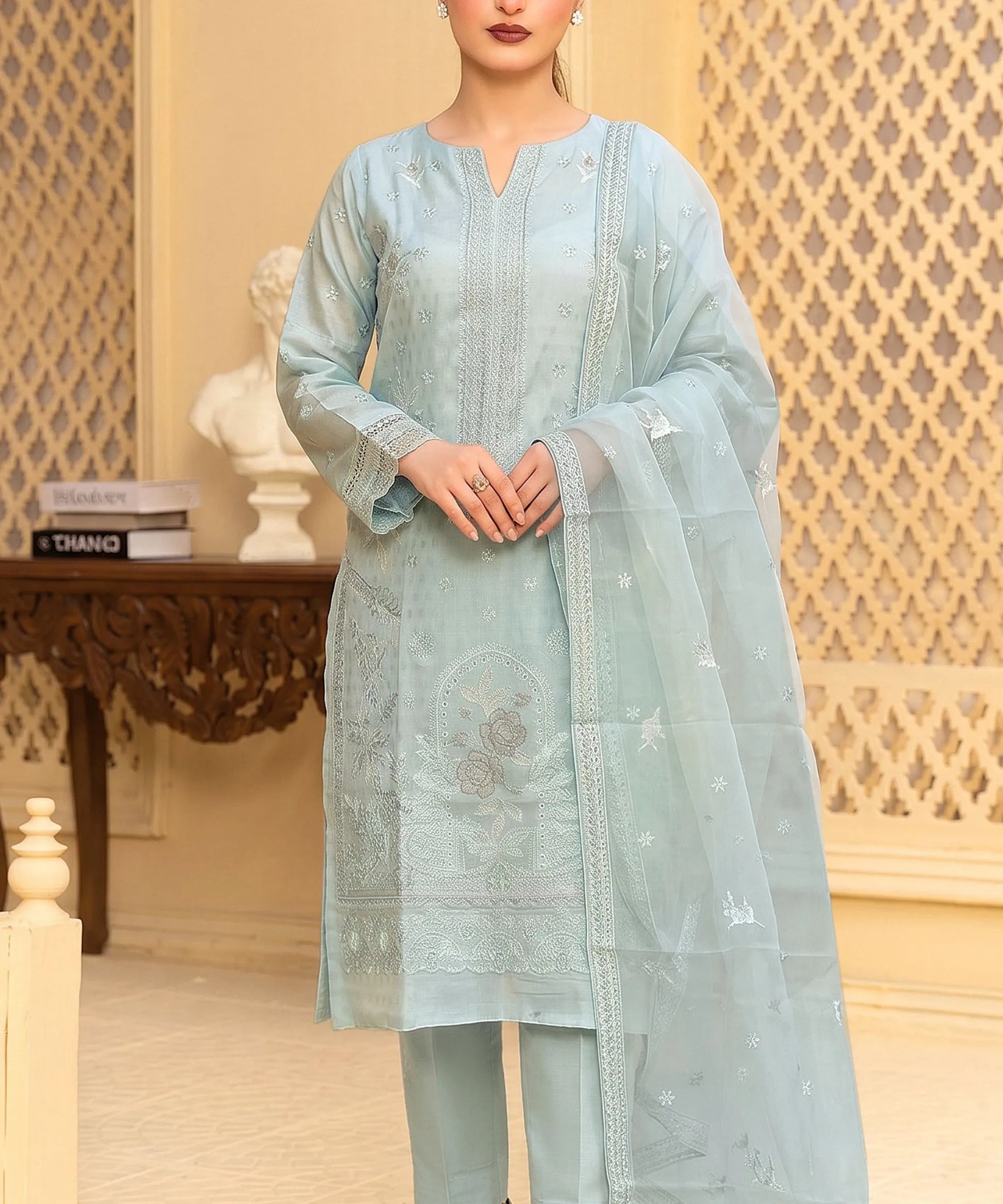 Blue Embroidered 3Piece Suit
