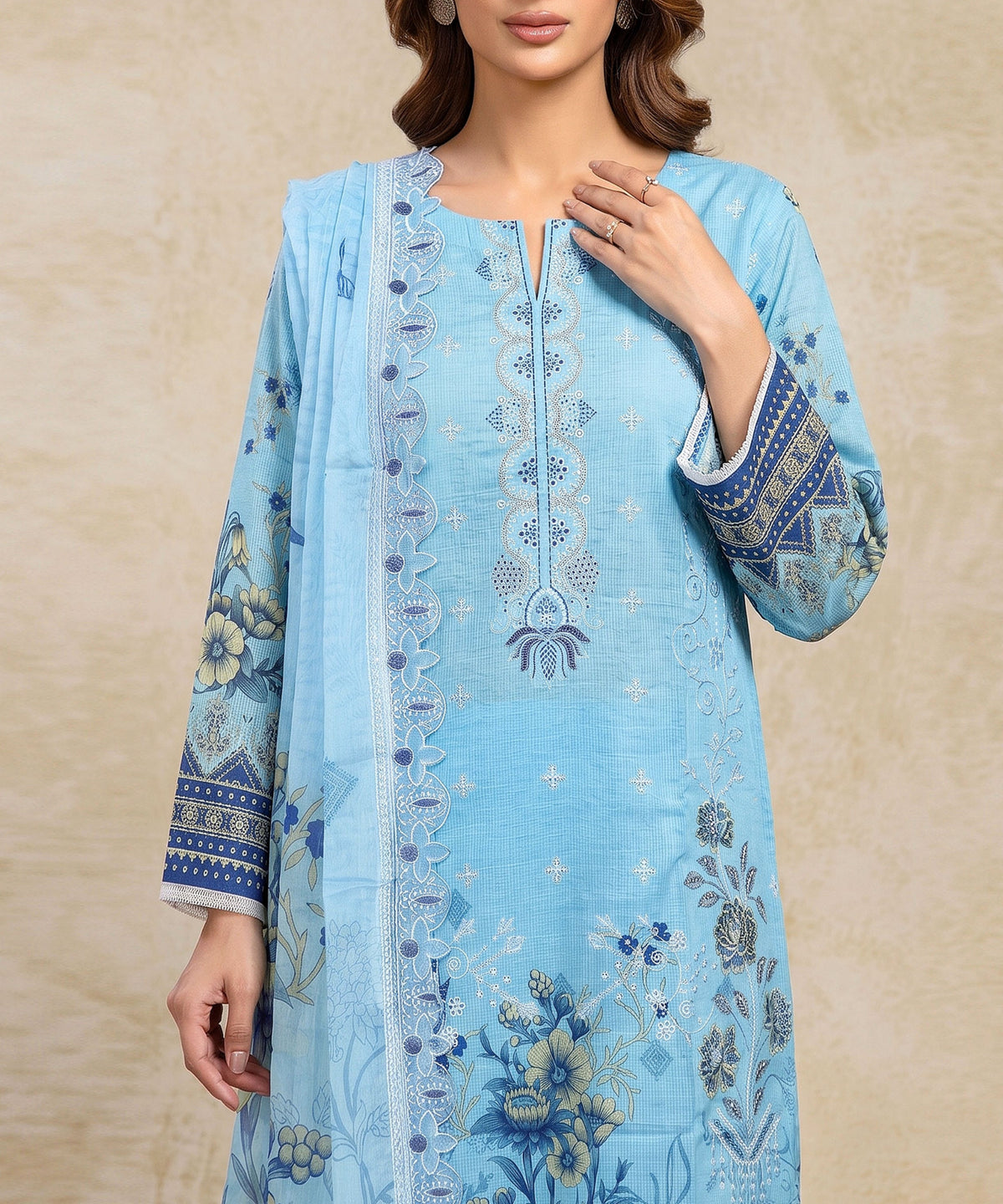 Blue Embroidered Unstitched 3PC Suit