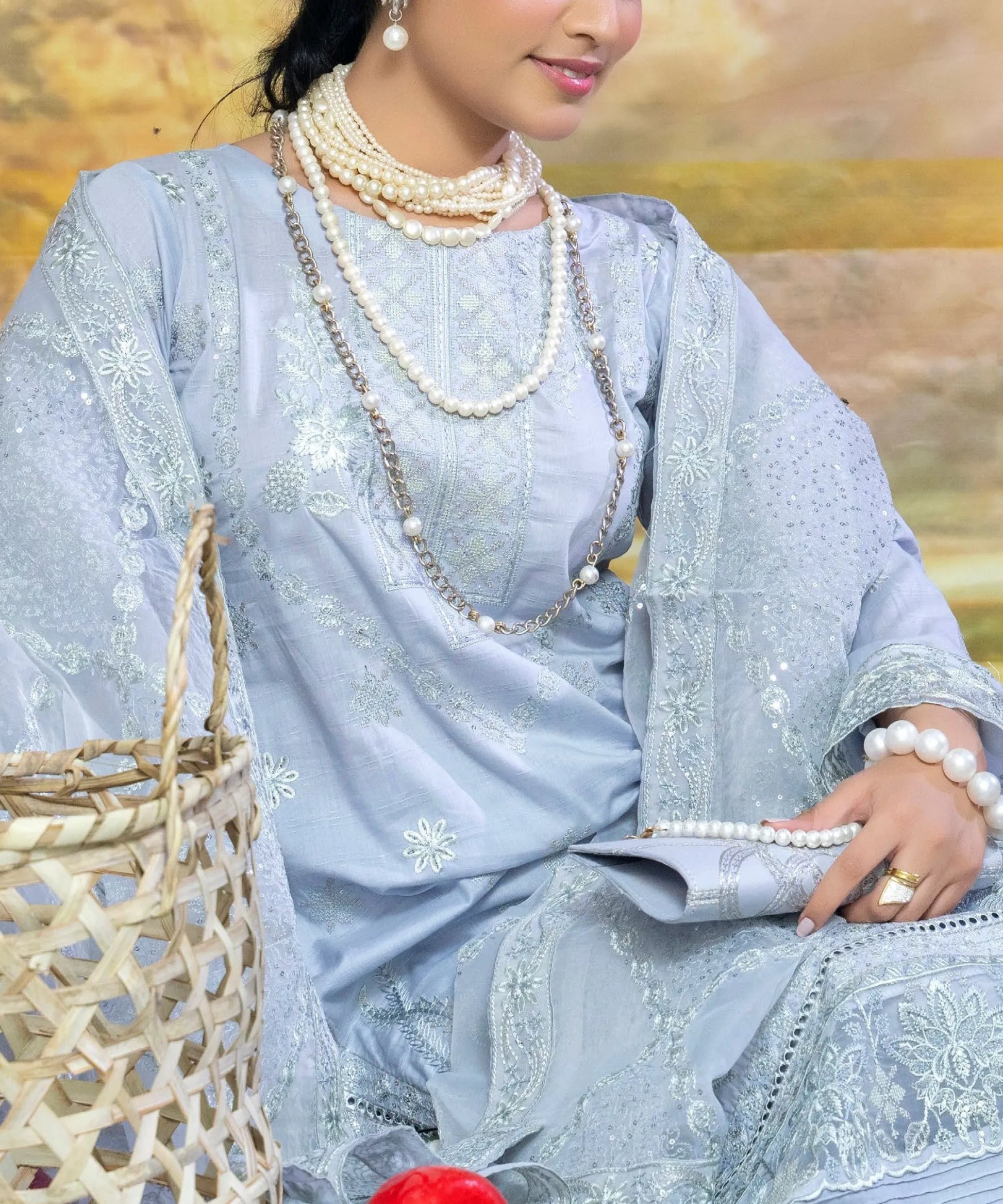 Blue Embroidered Unstitched 3PC Suit