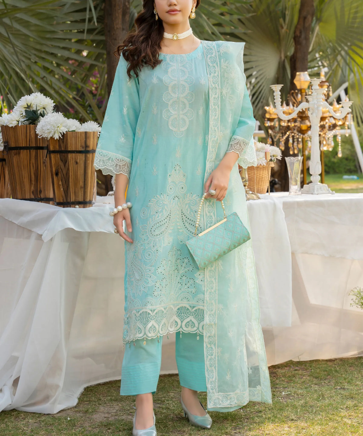 Blue Embroidered Unstitched 3PC lawn suit
