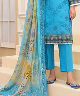 Blue Unstitched 3PC Suit Dupatta Pattern