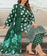 Bottle Green Embroidered 3Piece Suit Full Sitting View