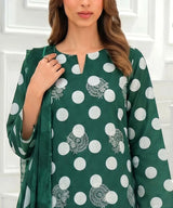 Bottle Green Embroidered Unstitched Suit Neckline Embroidery Detail
