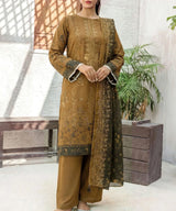 Brown Embroidered 3 Piece Suit Full View