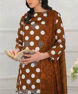 Brown Embroidered Unstitched 3PC Suit Front View
