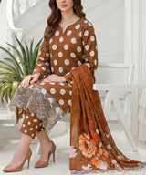 Brown Embroidered Unstitched Suit Sitting Close Up