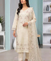 Cream Beige Embroidered 3 Piece Suit Full View