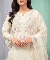 Cream Beige Embroidered Unstitched Suit Neckline Embroidery Detail