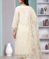Cream Beige Unstitched 3PC Suit Shirt Back View