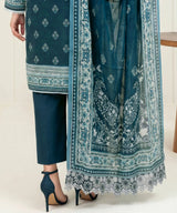 Deep Teal Unstitched 3PC Suit Shirt Back Pattern