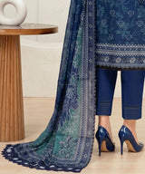 Delft Blue Unstitched 3PC Suit Printed Dupatta Design