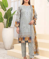 Grey Embroidered 3Piece Suit Full View