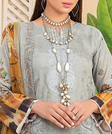 Grey Unstitched Embroidered Suit Neck line Embroidery Detail
