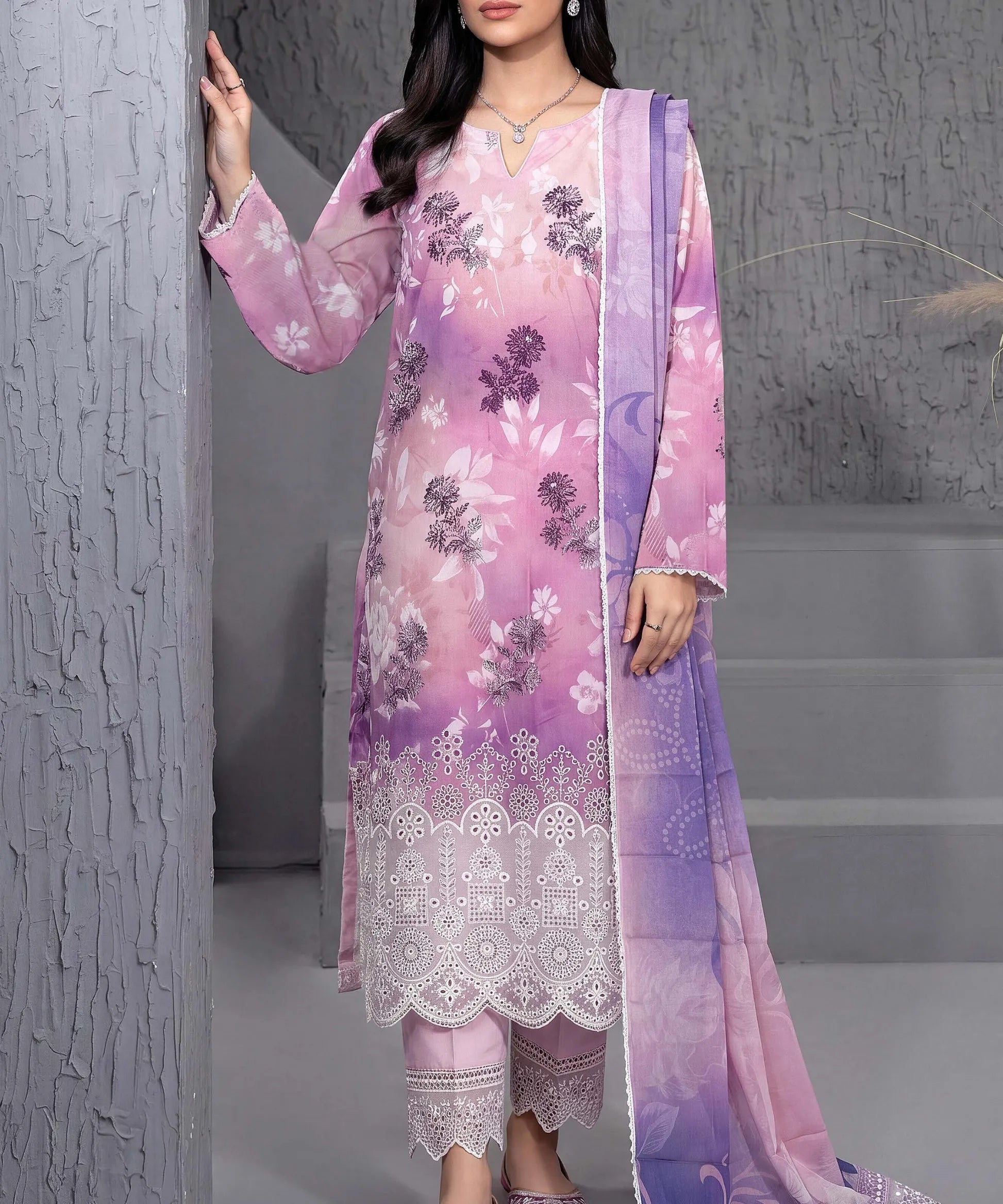 Light Pink Embroidered Unstitched 3PC Suit