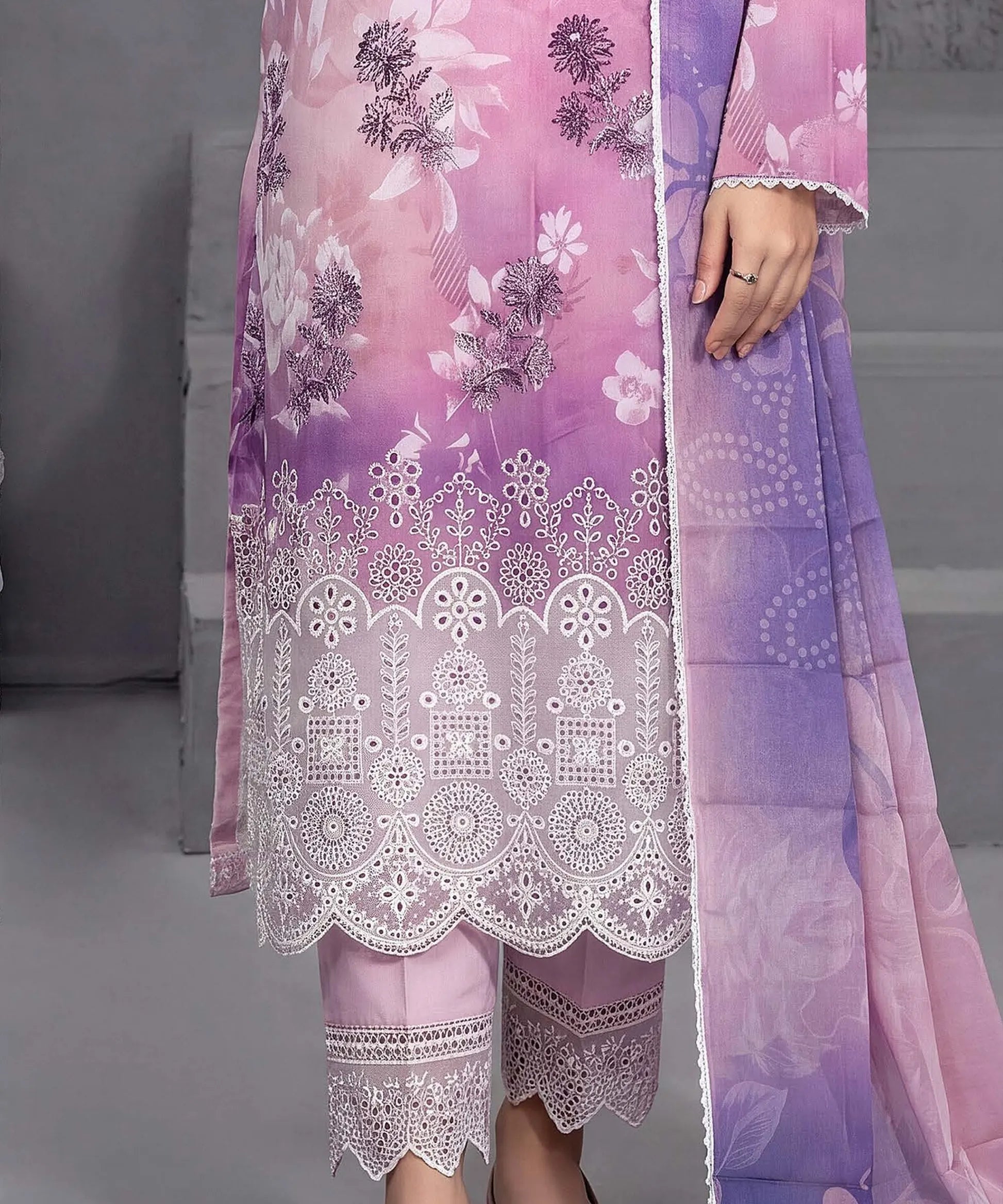Light Pink Embroidered Unstitched Suit Embroidery Detail