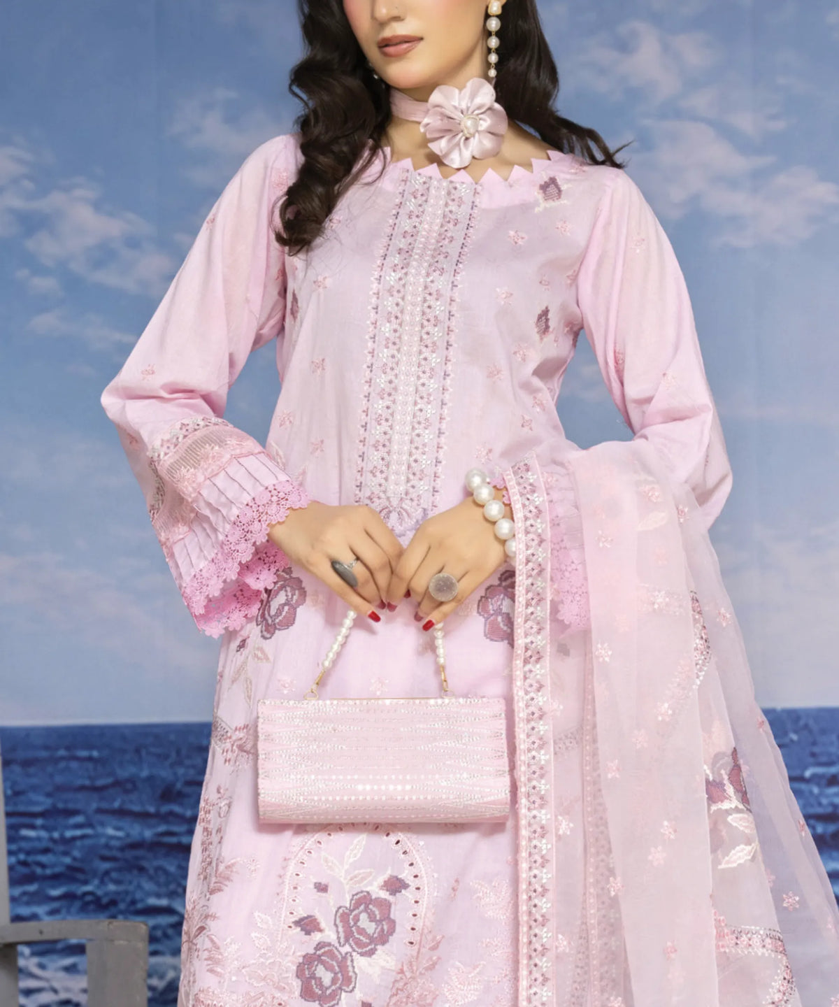 Light Purple Embroidered 3 Piece Suit Full View