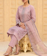 Light Purple Embroidered Unstitched 3PC Suit Sitting Pose2