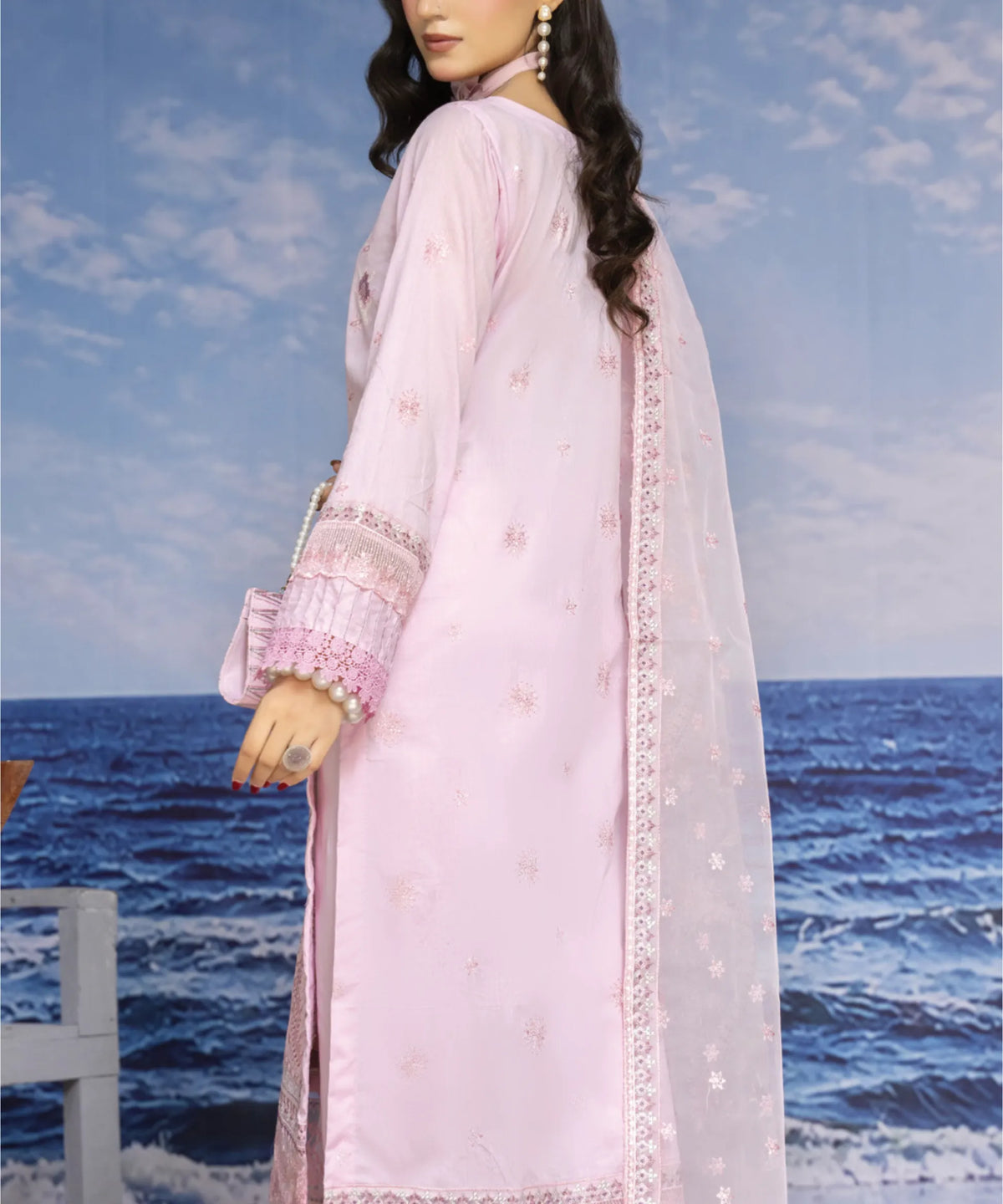 Light Purple Embroidered Unstitched Suit Back Design