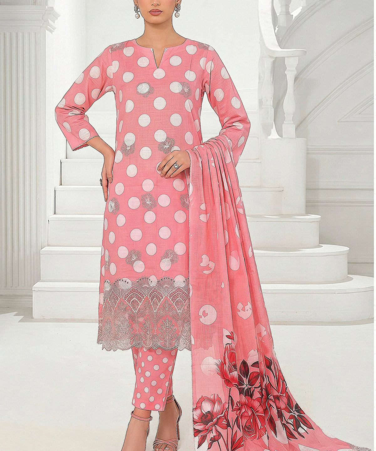 Light Pink Embroidered 3Piece Suit Full View