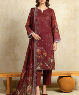 Maroon Embroidered 3 Piece Suit Full View