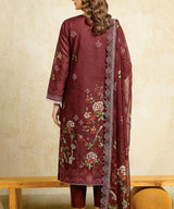 Maroon Embroidered Unstitched Suit Back Design