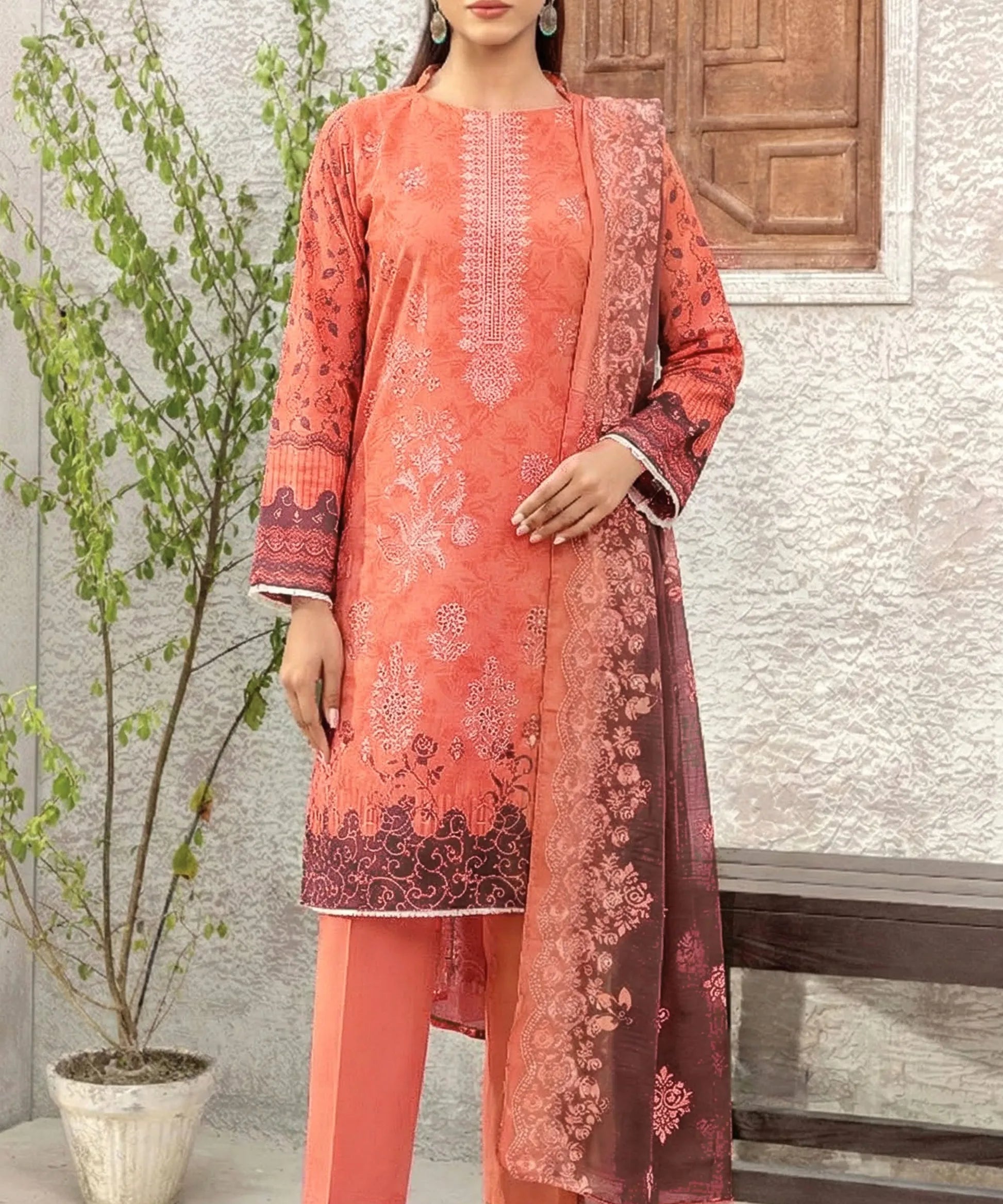 Multi Color Embroidered Unstitched 3 Piece Suit Full View
