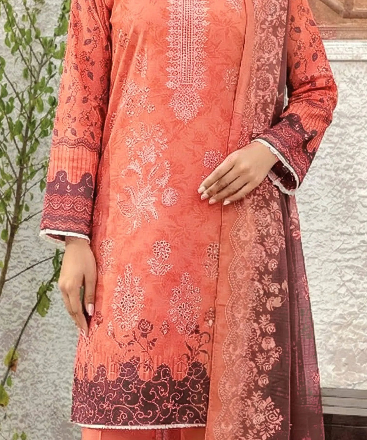 Multi Color Embroidered Unstitched Suit Embroidery Detail