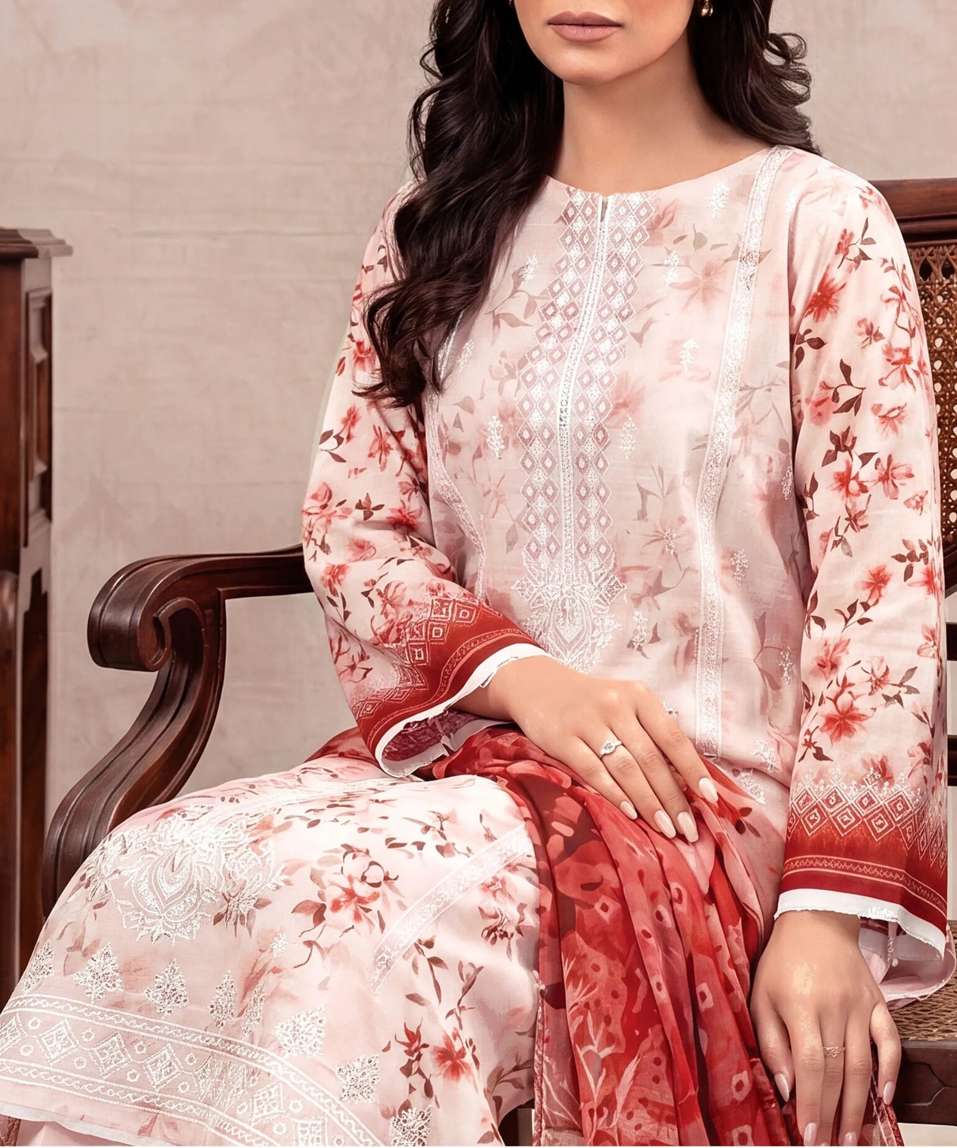 Multi Color Embroidered Unstitched 3PC Suit Sitting Pose