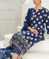 Navy Blue Embroidered 3Piece Suit Full Sitting View