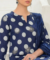 Navy Blue Unstitched 3PC Suit Dupatta Pattern Detail