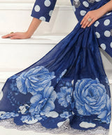 Navy Blue Unstitched 3PC Suit Printed Dupatta Design