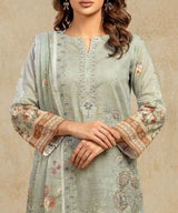Olive Green Embroidered Unstitched Suit Embroidery Detail