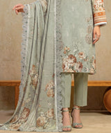 Olive Green Unstitched 3 PC Suit Printed Dupatta Design