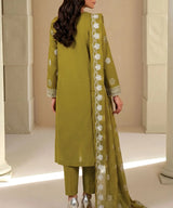 Olive Embroidered Unstitched Suit Back Design