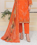 Orange Unstitched 3PC Suit Printed Dupatta Design