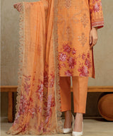 Orange Unstitched 3 PC Suit Printed Dupatta Design