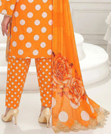 Orange Unstitched 3PC Suit Printed Dupatta Design