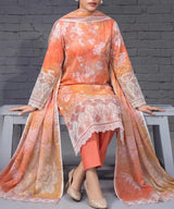 Peach Embroidered Unstitched Suit Sitting CloseUp